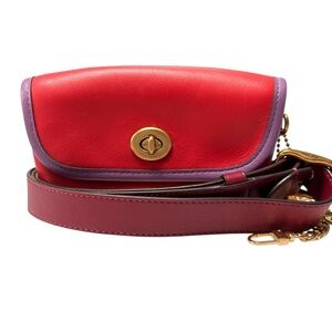 COACH 1941 Originals Turnlock Belt Bag Red & Lilac Colorblock Leather Limited Ed
